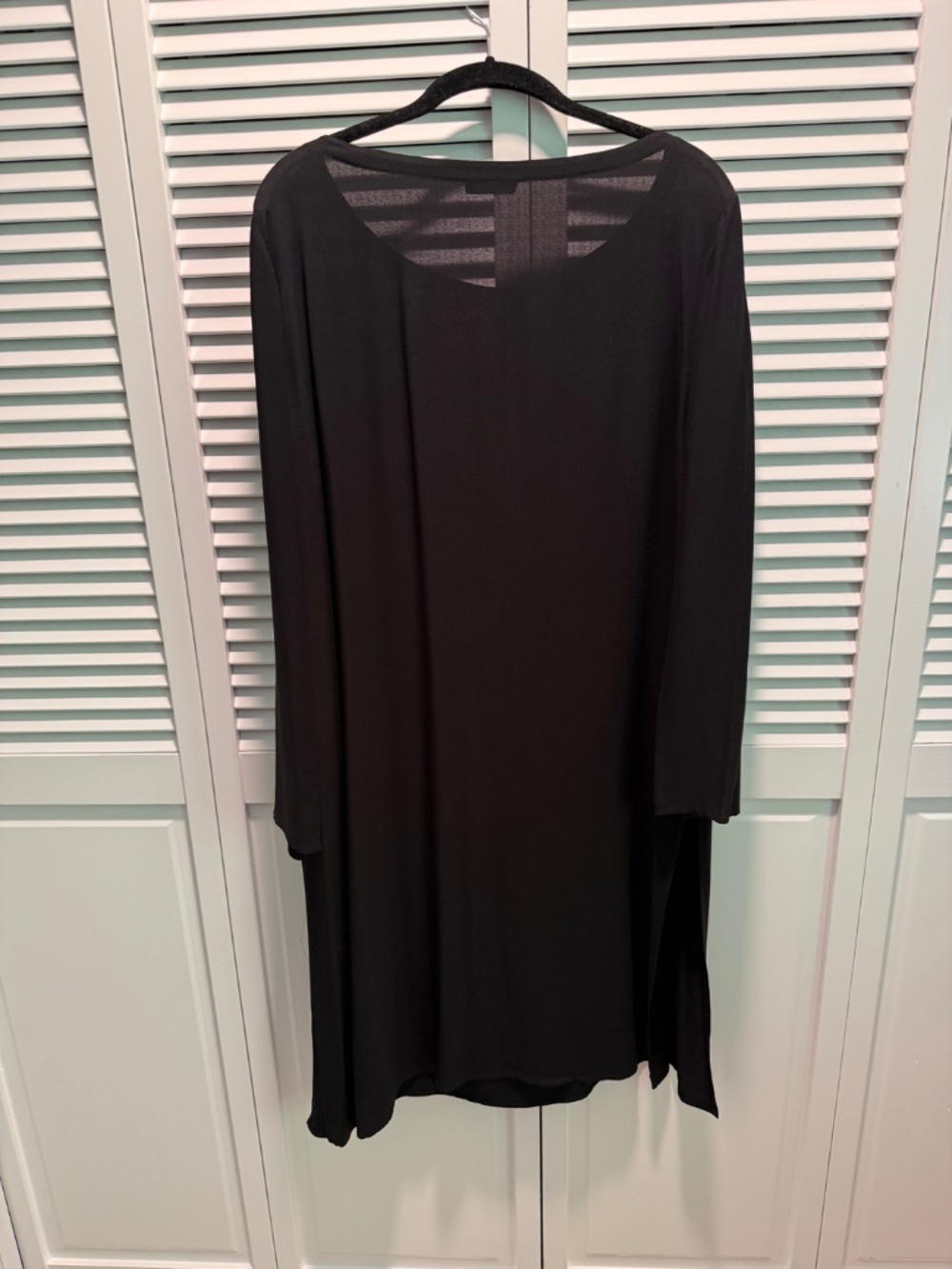 Black Eileen Fisher Silk Georgette Tunic Dress with Side Slits - Picture 3 of 8